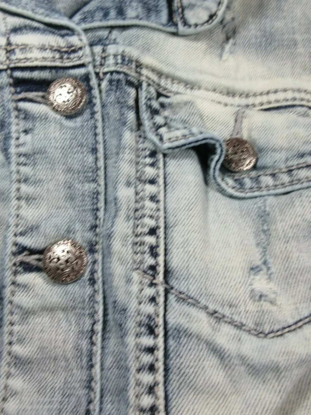 Silver Jeans womens light wash distressed stretch cropped jean vest jacket L